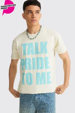 Boxy Talk Pride To Me Distressed T-shirt | BoohooMAN UK