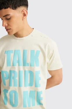 Boxy Talk Pride To Me Distressed T-shirt | BoohooMAN UK