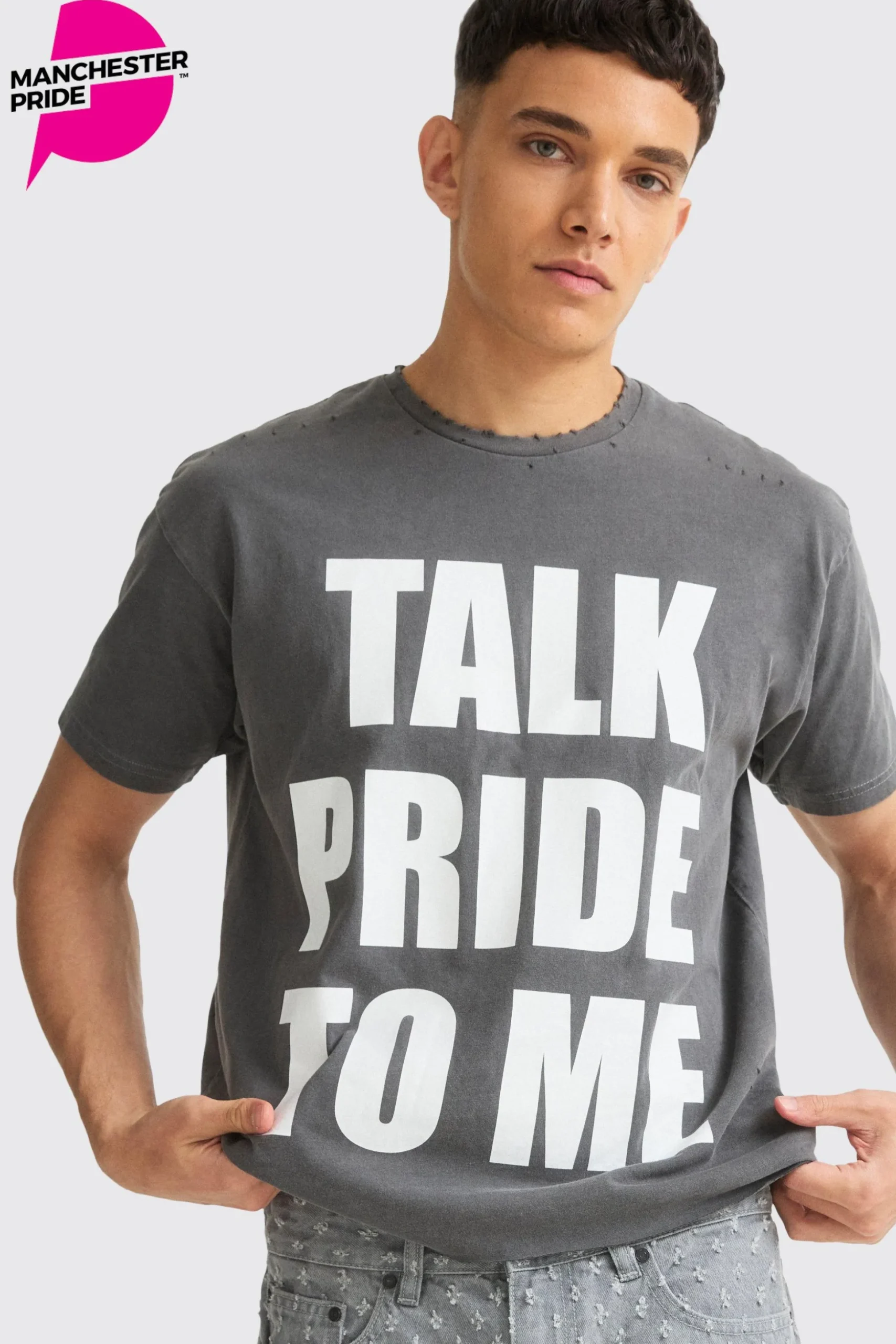 Boxy Talk Pride To Me Distressed T-shirt | BoohooMAN UK