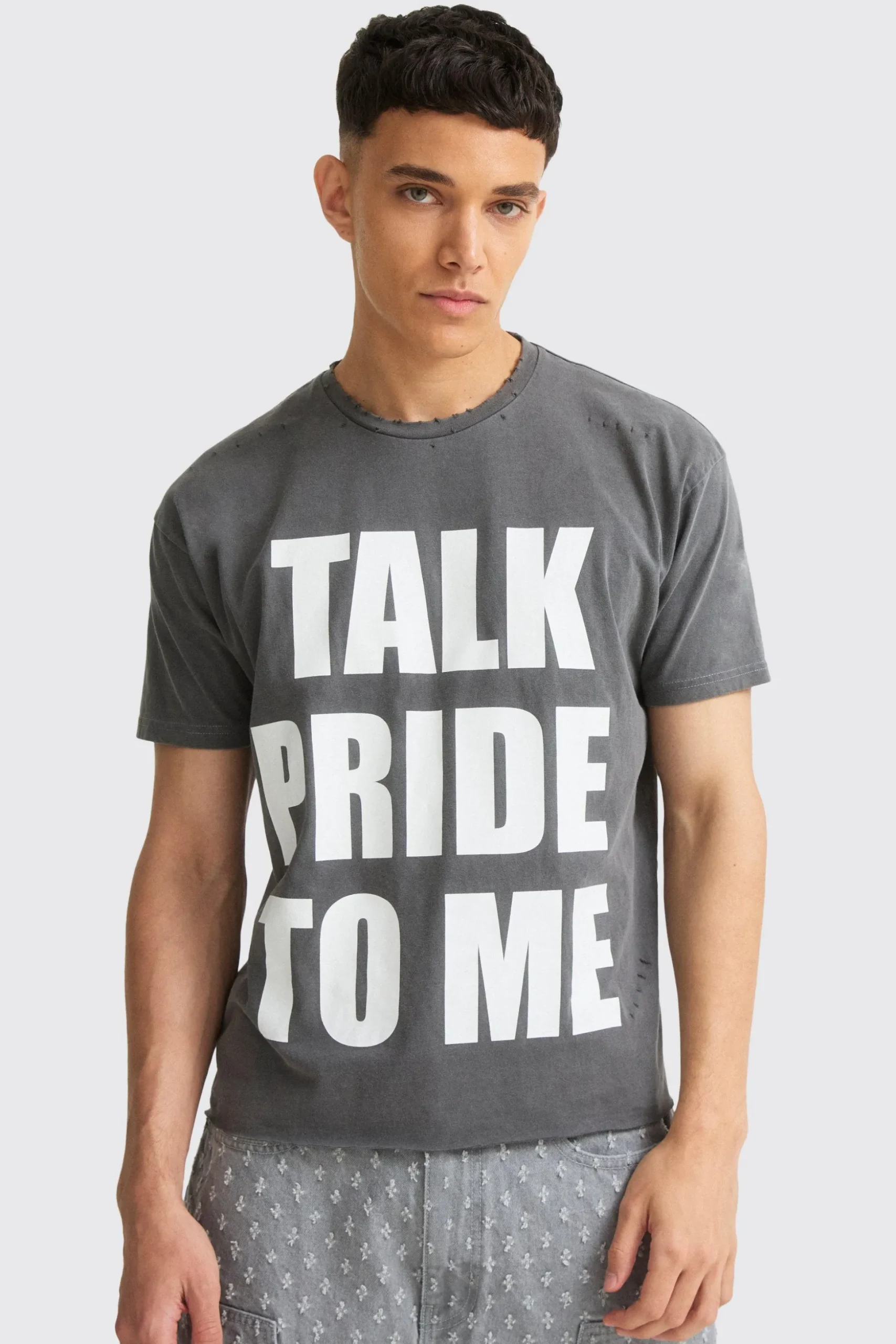 Boxy Talk Pride To Me Distressed T-shirt | BoohooMAN UK