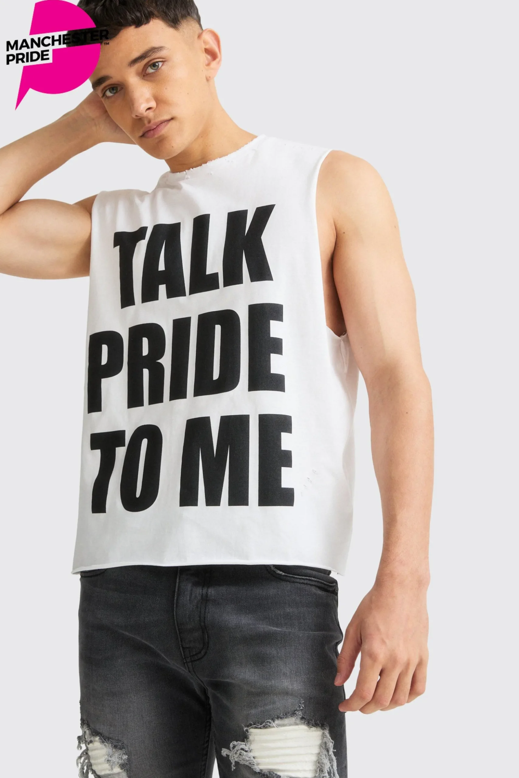Boxy Talk Pride To Me Distressed Tank | BoohooMAN UK