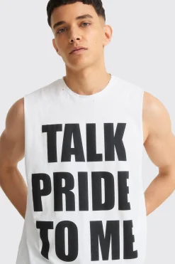Boxy Talk Pride To Me Distressed Tank | BoohooMAN UK