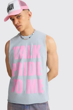 Boxy Talk Pride To Me Distressed Tank | BoohooMAN UK