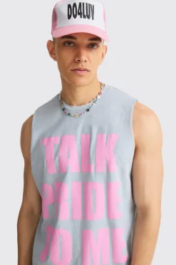 Boxy Talk Pride To Me Distressed Tank | BoohooMAN UK