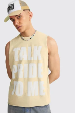 Boxy Talk Pride To Me Distressed Tank | BoohooMAN UK