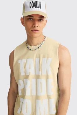 Boxy Talk Pride To Me Distressed Tank | BoohooMAN UK