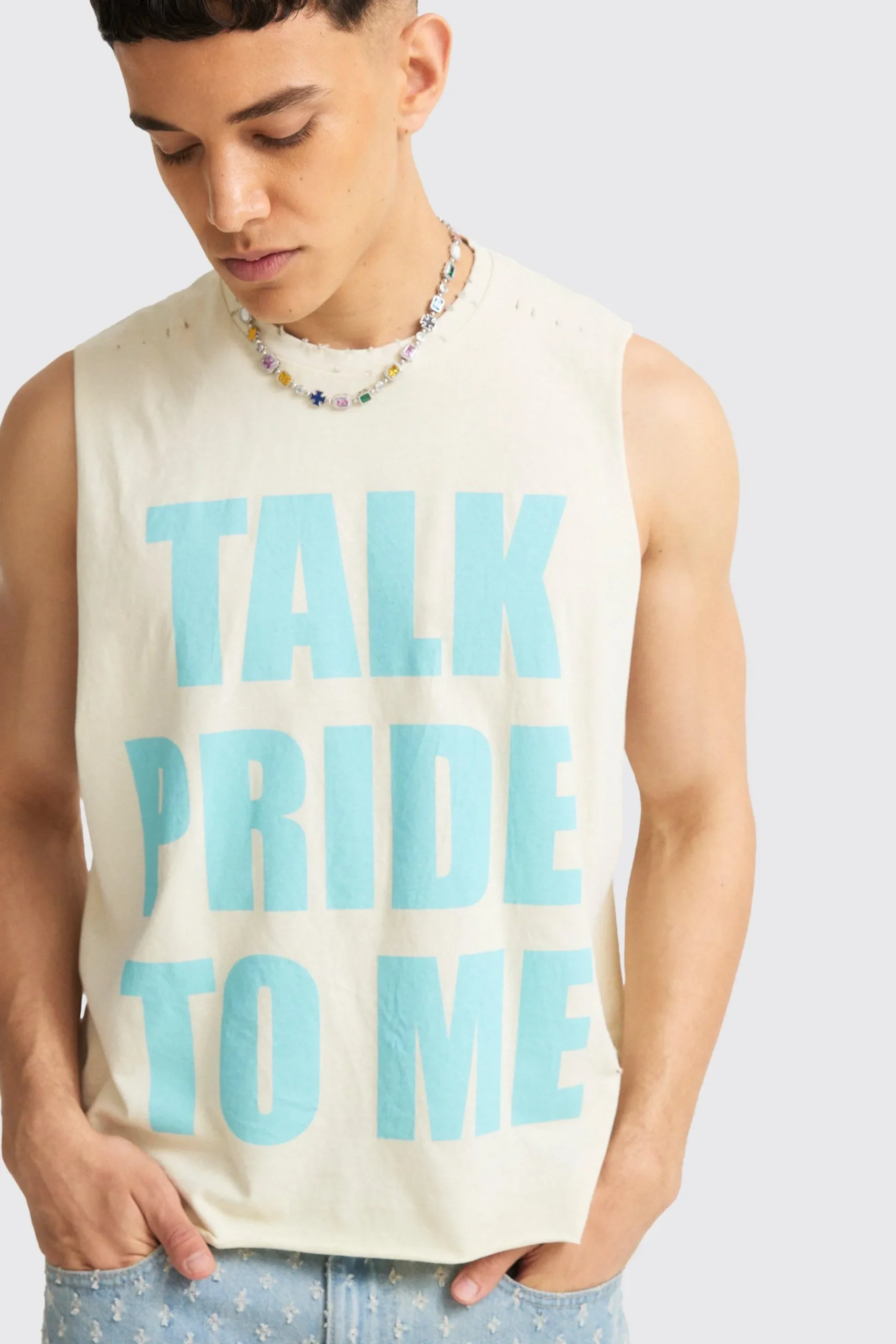 Boxy Talk Pride To Me Distressed Tank | BoohooMAN UK