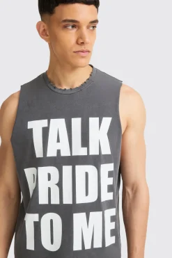 Boxy Talk Pride To Me Distressed Tank | BoohooMAN UK