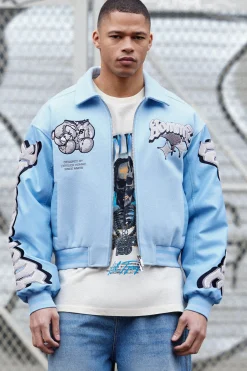 Boxy Teddy Applique Bomber | BoohooMAN UK