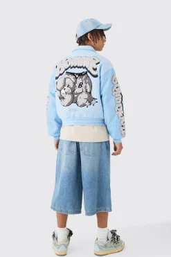 Boxy Teddy Applique Bomber | BoohooMAN UK