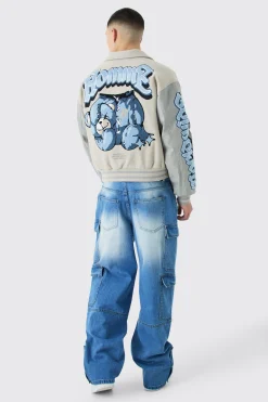 Boxy Teddy Applique Bomber | BoohooMAN UK