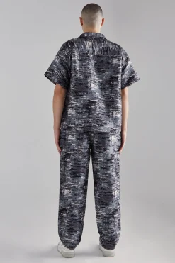 Boxy Textured Camo Shirt And Trouser Set | BoohooMAN UK
