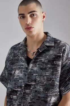 Boxy Textured Camo Shirt And Trouser Set | BoohooMAN UK