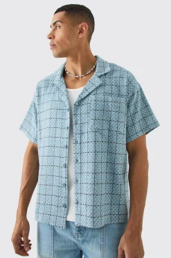 Boxy Textured Grid Check Shirt | BoohooMAN UK