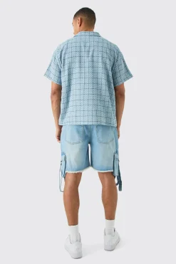 Boxy Textured Grid Check Shirt | BoohooMAN UK