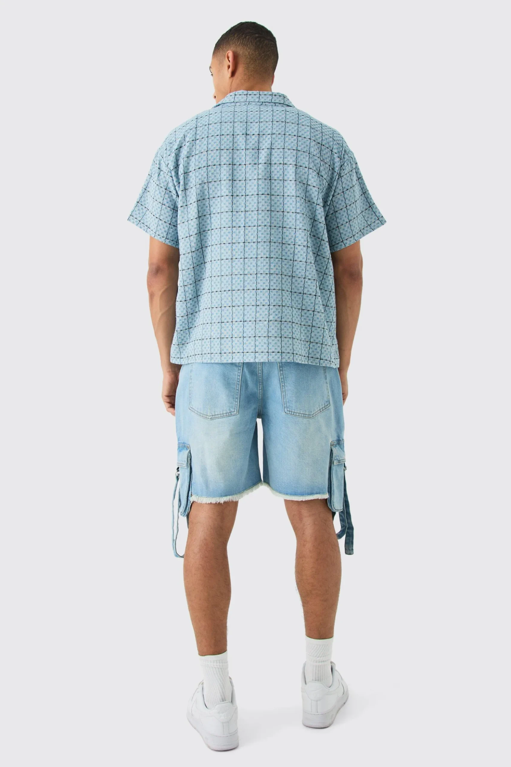 Boxy Textured Grid Check Shirt | BoohooMAN UK