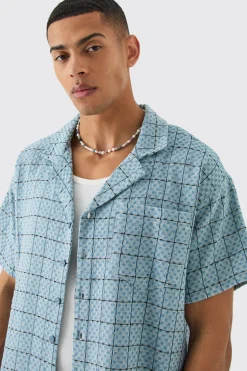 Boxy Textured Grid Check Shirt | BoohooMAN UK