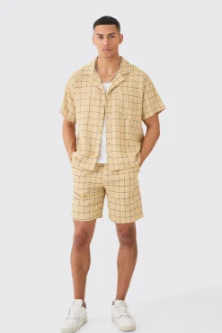 Boxy Textured Grid Check Shirt And Short | BoohooMAN UK