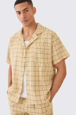Boxy Textured Grid Check Shirt And Short | BoohooMAN UK