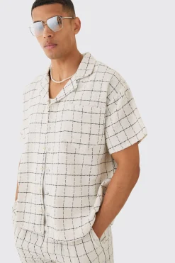 Boxy Textured Grid Check Shirt And Short | BoohooMAN UK
