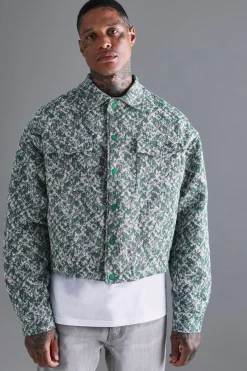 Boxy Textured Jacquard Collared Jacket | BoohooMAN UK