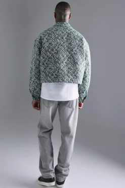 Boxy Textured Jacquard Collared Jacket | BoohooMAN UK