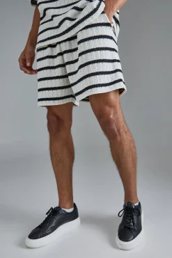 Boxy Textured Stripe Shorts | BoohooMAN UK