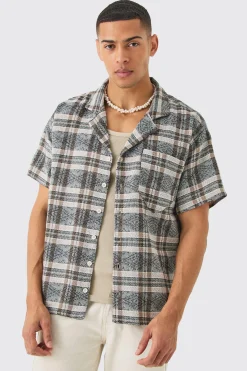 Boxy Tonal Textured Check Shirt | BoohooMAN UK