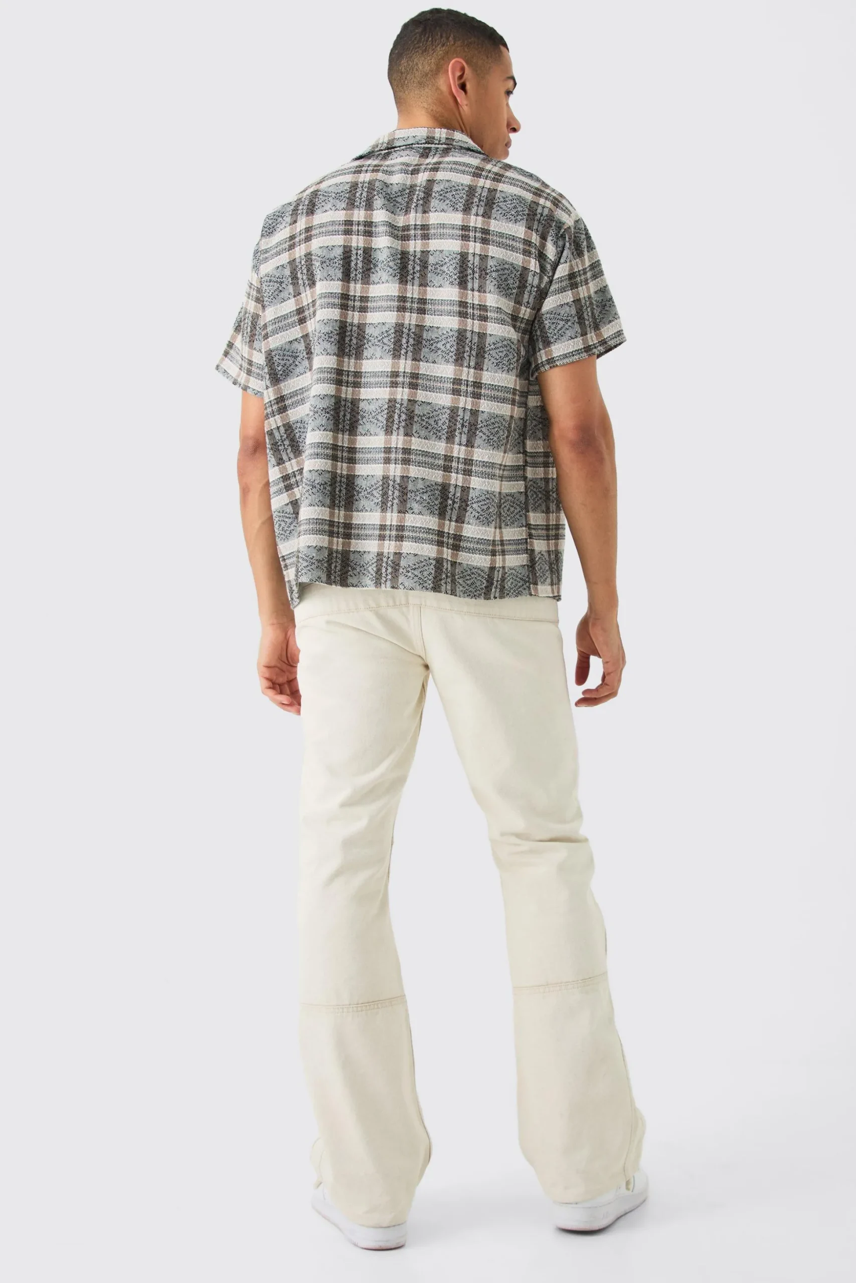 Boxy Tonal Textured Check Shirt | BoohooMAN UK