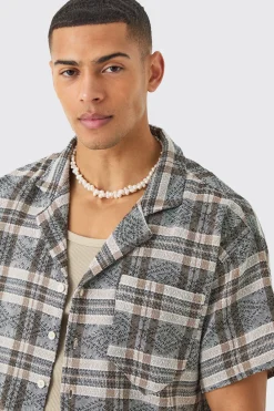 Boxy Tonal Textured Check Shirt | BoohooMAN UK