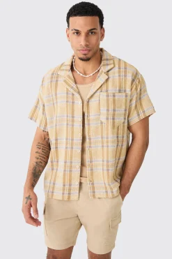 Boxy Tonal Textured Check Shirt | BoohooMAN UK