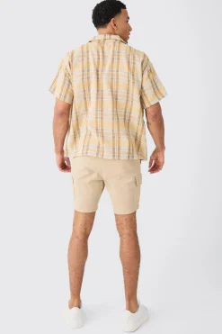 Boxy Tonal Textured Check Shirt | BoohooMAN UK