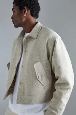 Boxy Tonal Textured Jacquard Harrington | BoohooMAN UK