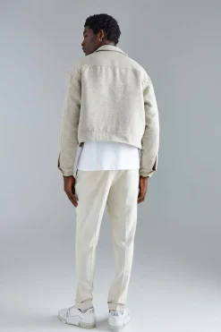 Boxy Tonal Textured Jacquard Harrington | BoohooMAN UK