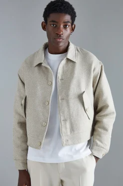 Boxy Tonal Textured Jacquard Harrington | BoohooMAN UK