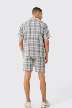 Boxy Tonal Textured Shirt And Short | BoohooMAN UK