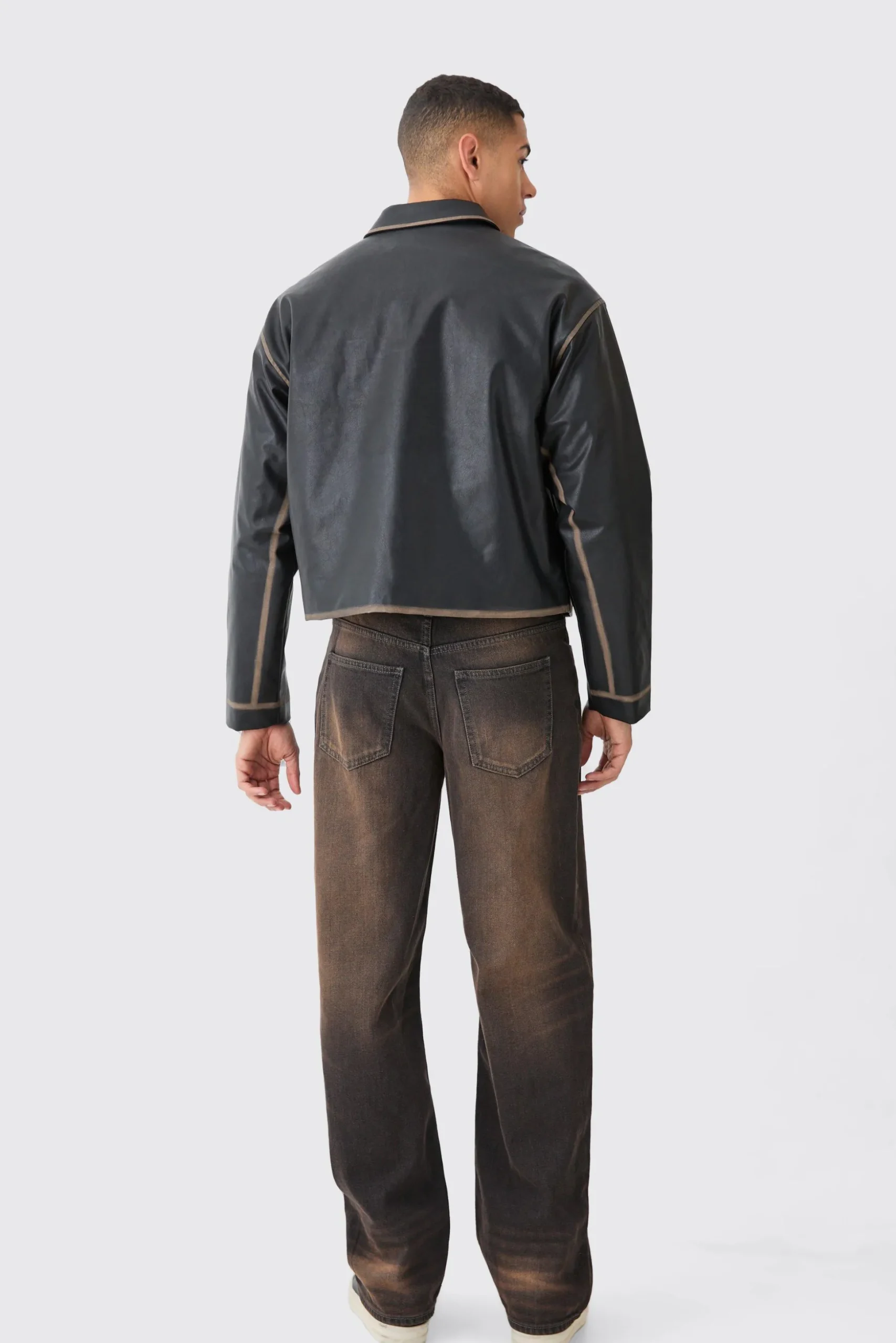 Boxy Tumble Pu Applique Bomber | BoohooMAN UK