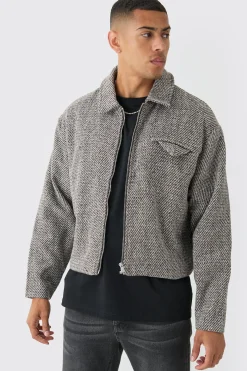 Boxy Tweed Collared Jacket | BoohooMAN UK