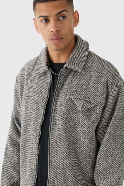Boxy Tweed Collared Jacket | BoohooMAN UK