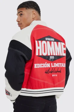 Boxy Twill Biker Panel Moto Jacket | BoohooMAN UK