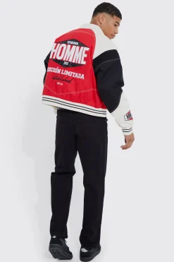 Boxy Twill Biker Panel Moto Jacket | BoohooMAN UK