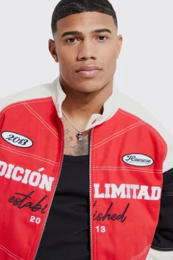 Boxy Twill Biker Panel Moto Jacket | BoohooMAN UK
