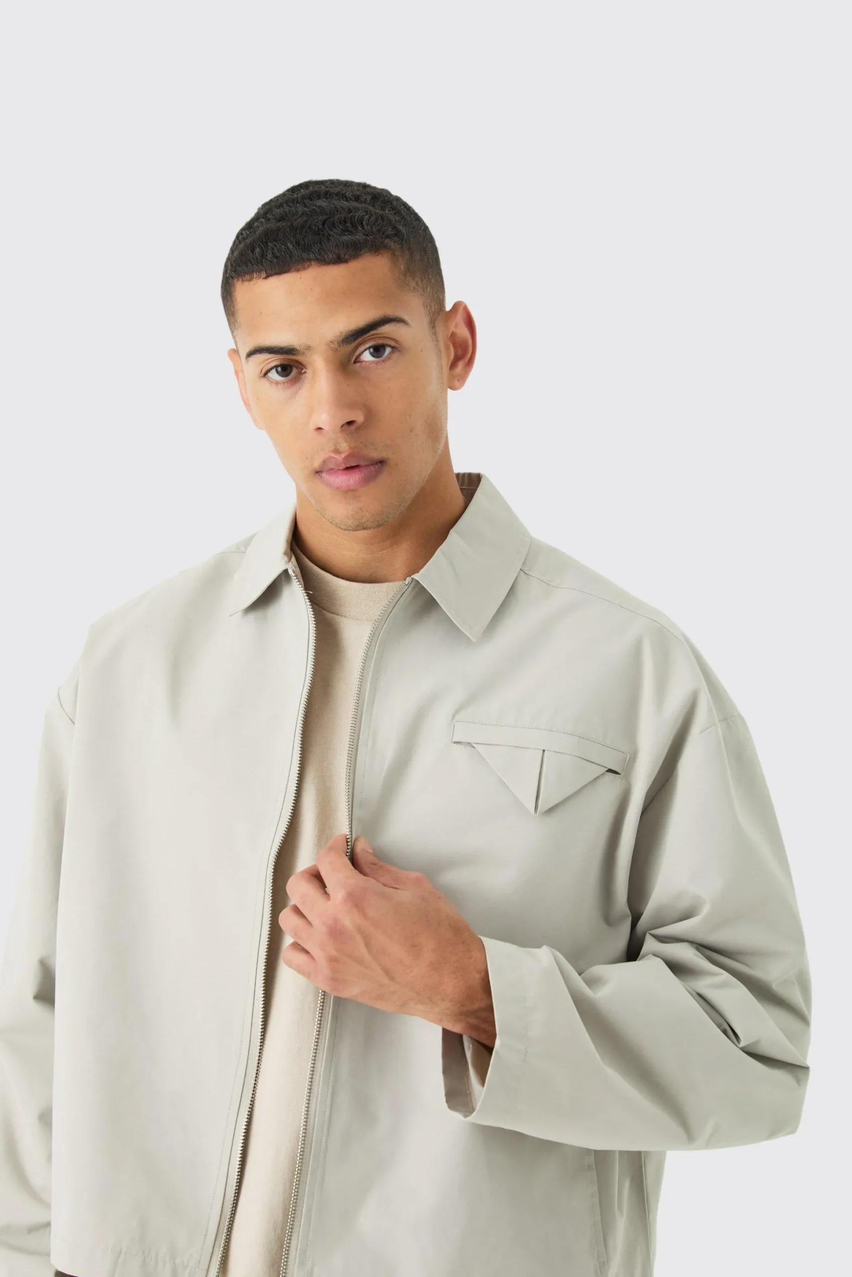 Boxy Twill Harrington Jacket | BoohooMAN UK