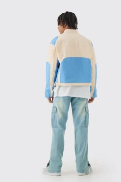 Boxy Twill Homme Moto Jacket In Ecru | BoohooMAN UK