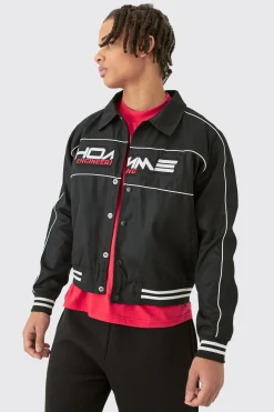 Boxy Twill Moto Collared Bomber Jacket In Black | BoohooMAN UK