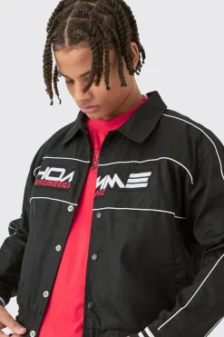 Boxy Twill Moto Collared Bomber Jacket In Black | BoohooMAN UK