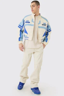 Boxy Twill Moto Jacket | BoohooMAN UK