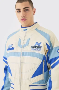Boxy Twill Moto Jacket | BoohooMAN UK