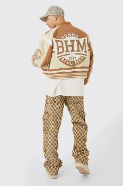 Boxy Twill Multi Badge Moto Jacket | BoohooMAN UK