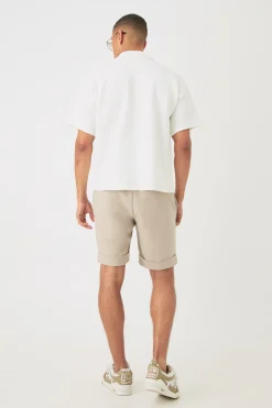 Boxy Twill Revere Collar Shirt In White | BoohooMAN UK